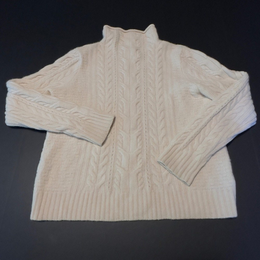 Joie Sweater Cream Cashmere Cable Knit Mock Neck L Luxury Winter Cozy